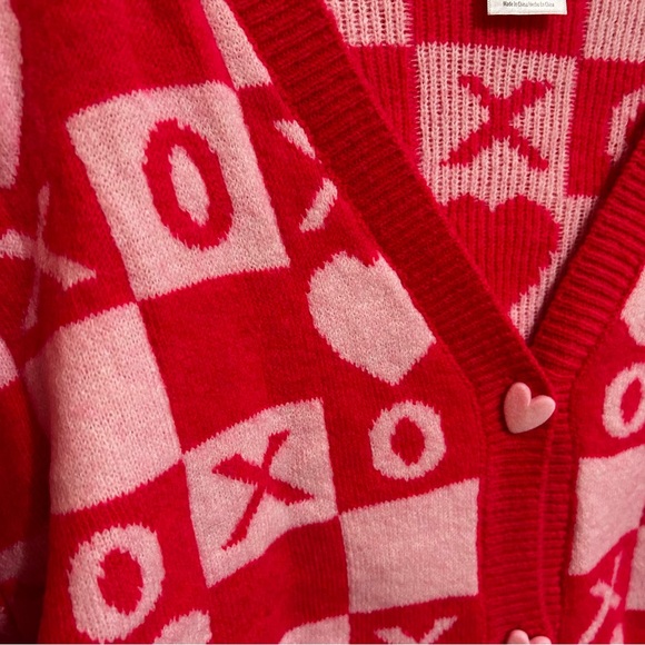 Serra Red and Pink Heart XO V-Neck Cardigan - Picture 4 of 6